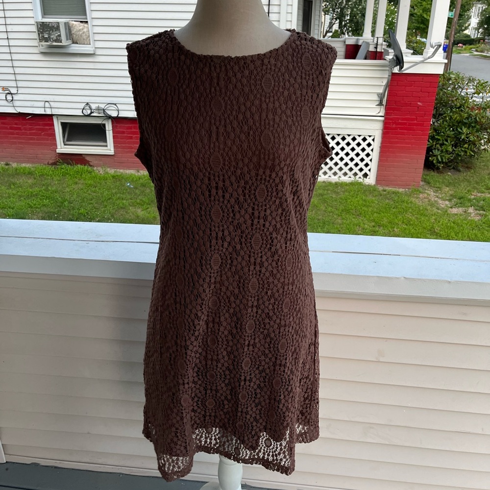 Sharagano Brown Lace Dress 8 Dressy Business Wear Fall Autumn Lined VGUC